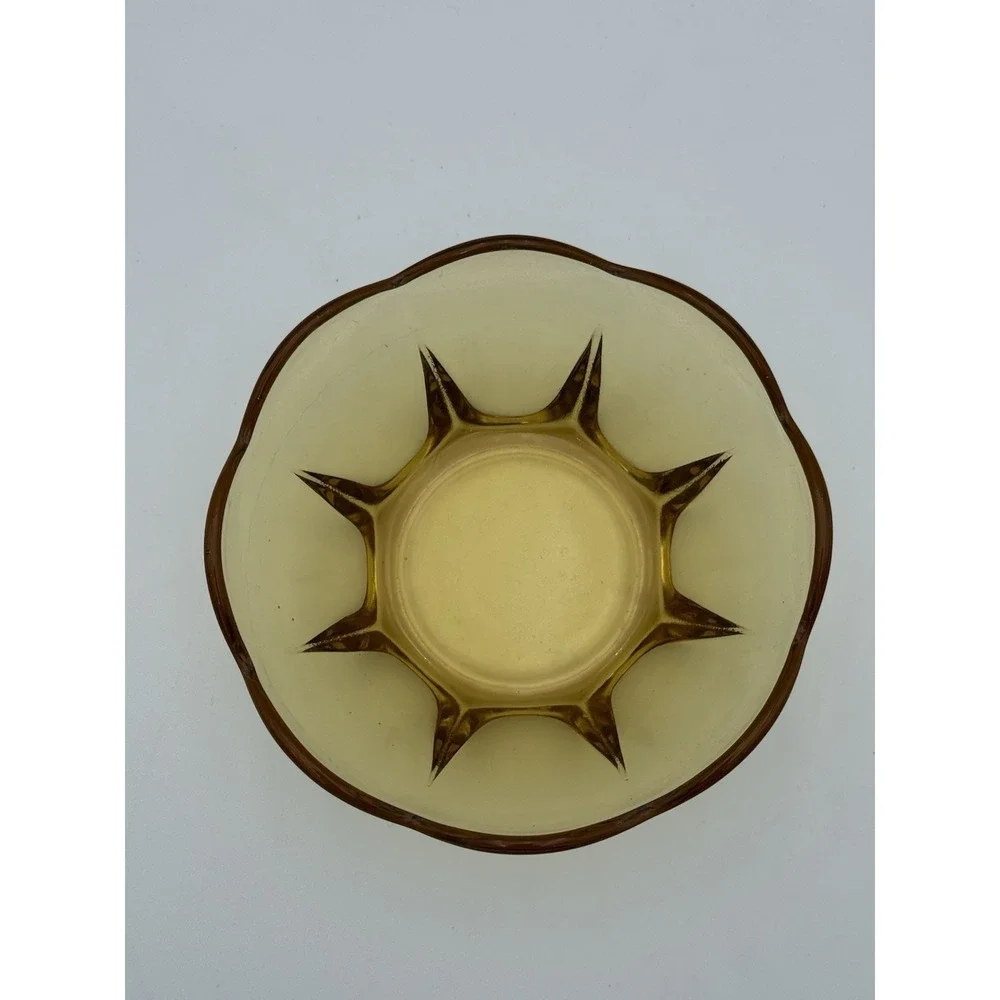 Yellow Amber Glass Bowl Mid Century‎ Modern Look Scalloped Edge 5x2 Vintage
